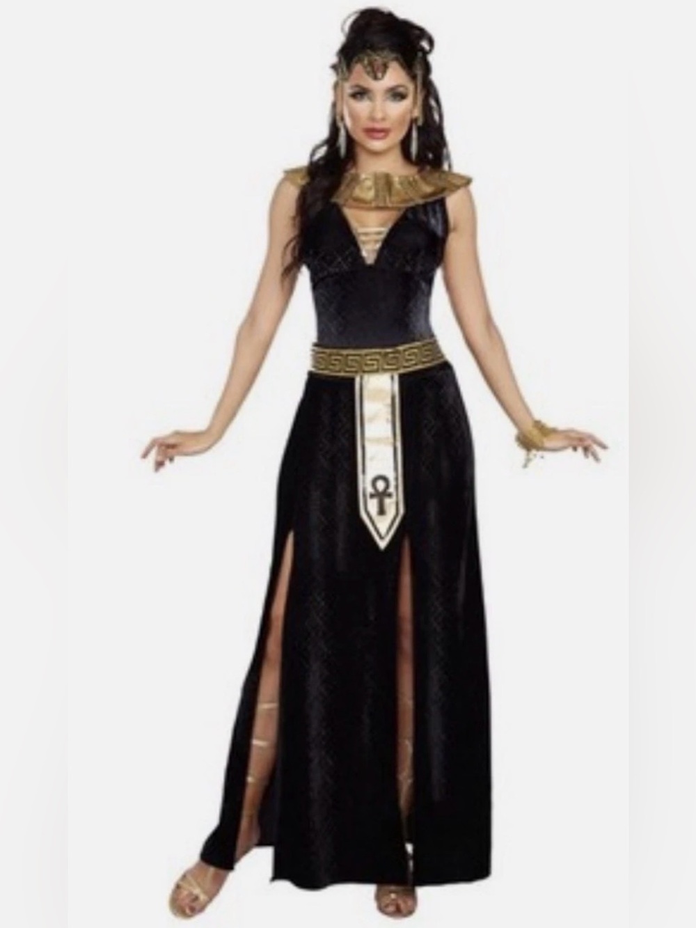 Spooktacular Creations Cleopatra Costume Large Black Gold 4pc Shoes Halloween